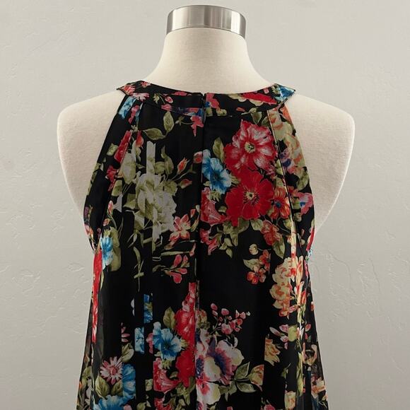 Betsey Johnson Floral Chiffon Halter Swing Dress Flowy Colorful Black Size 2 - Picture 11 of 11